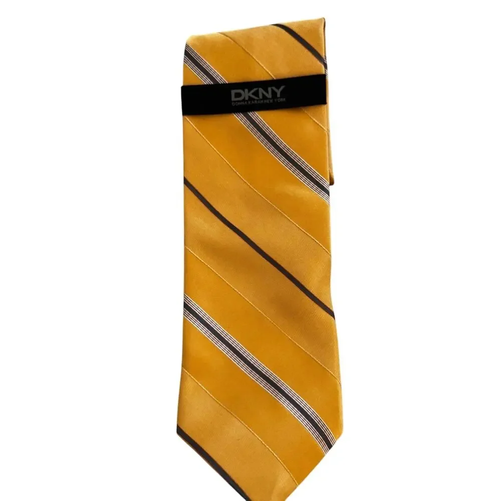 New DKNY Donna Karan Yellow Diagonal Striped Mens Tie Preppy Office
